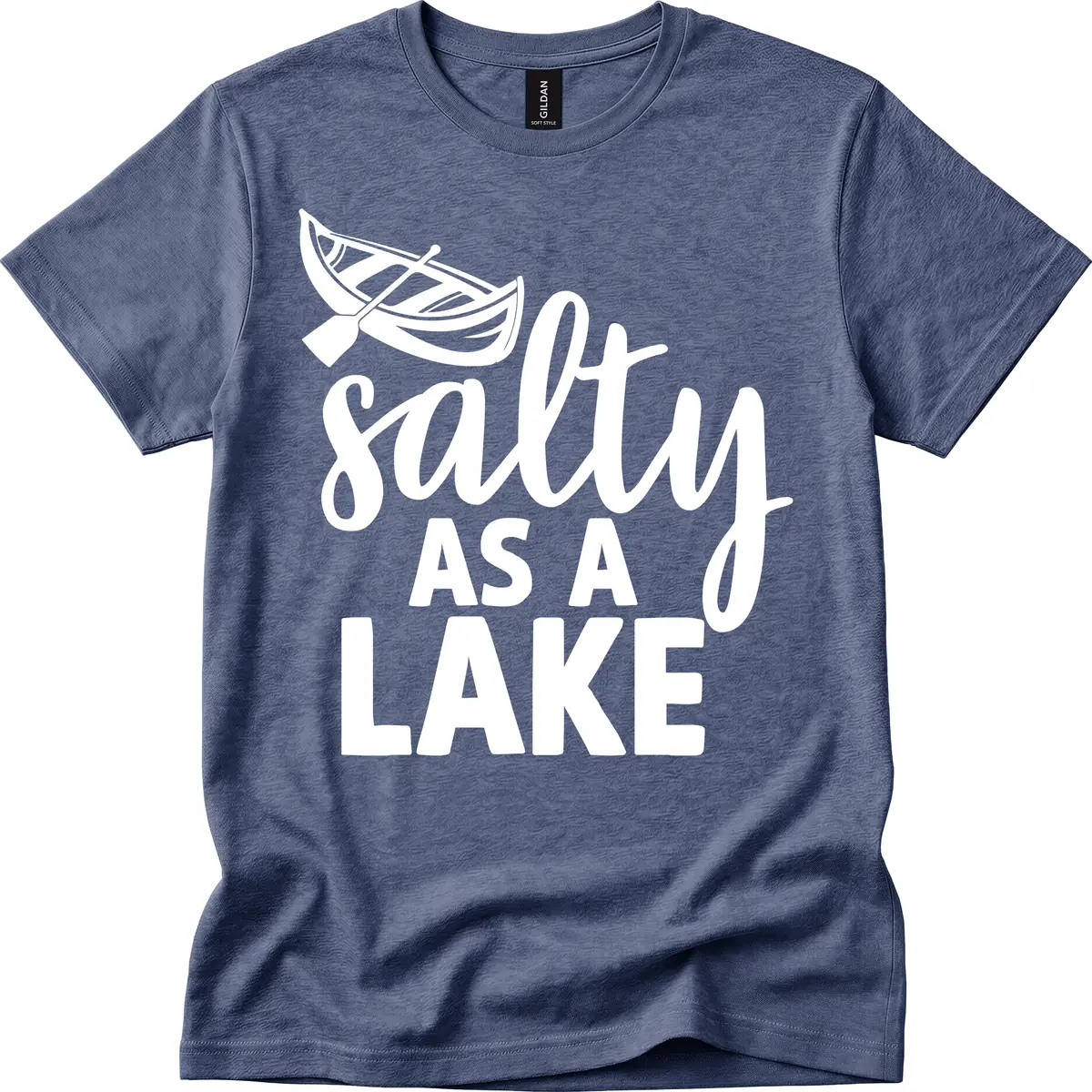 Salty As A Lake Typography Design T-Shirt in Heather Navy