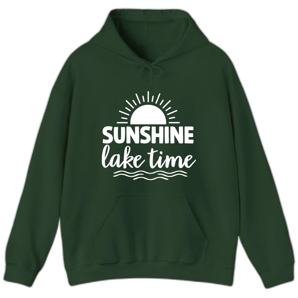 Sunshine Lake Time Design Hoodie in Forest Green