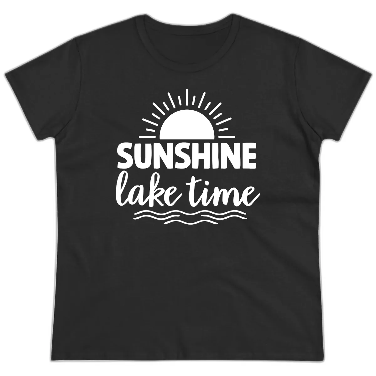 Sunshine Lake Time Design Ladies Tee in Black