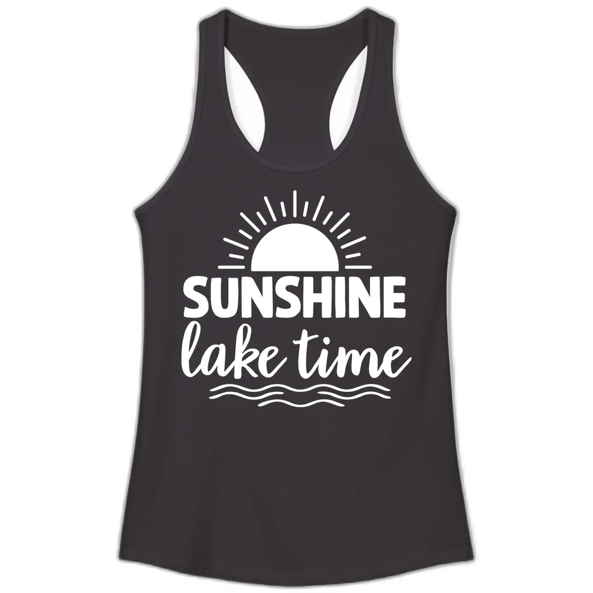 Sunshine Lake Time Design Ladies Tank in Black