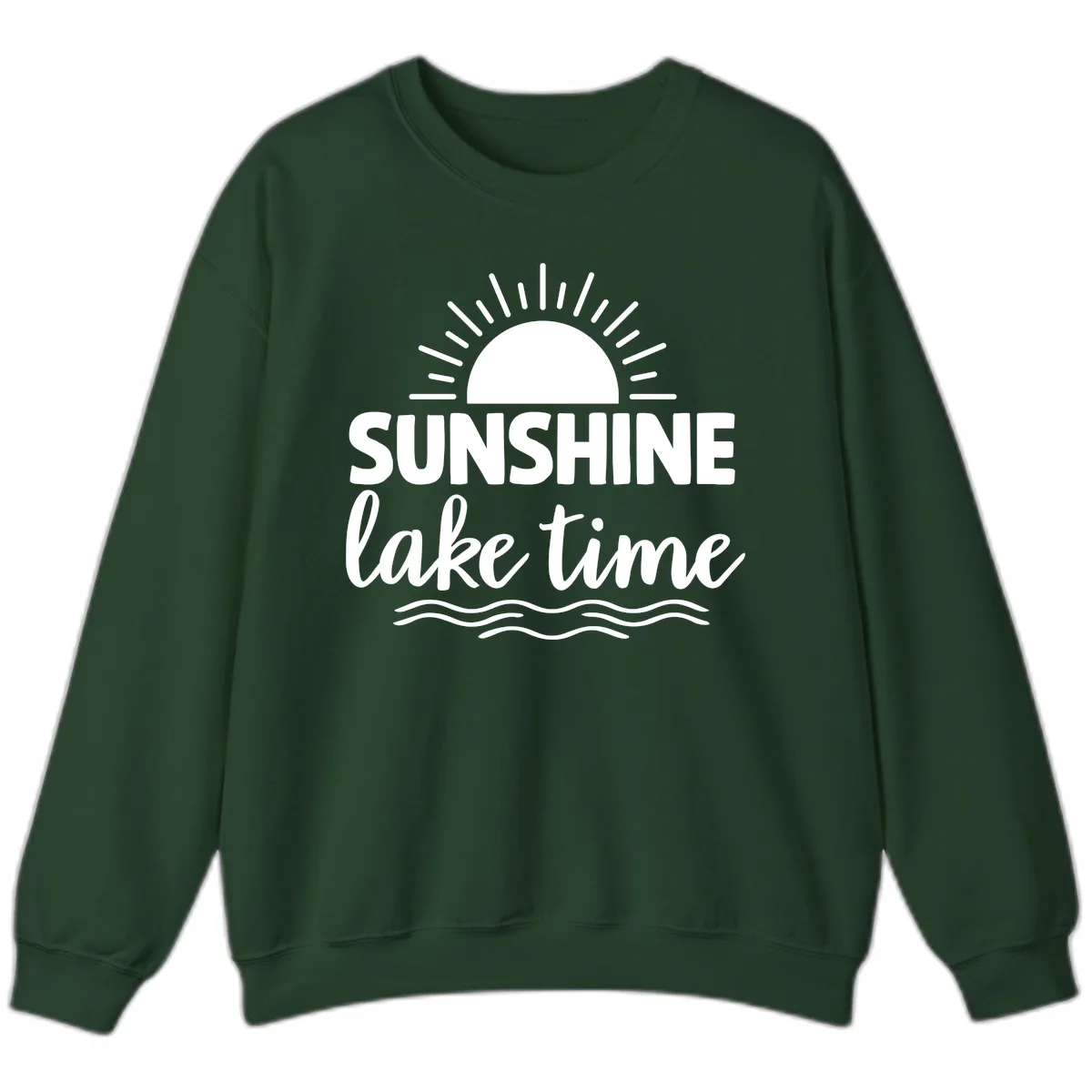 Sunshine Lake Time Design Sweatshirt in Forest Green