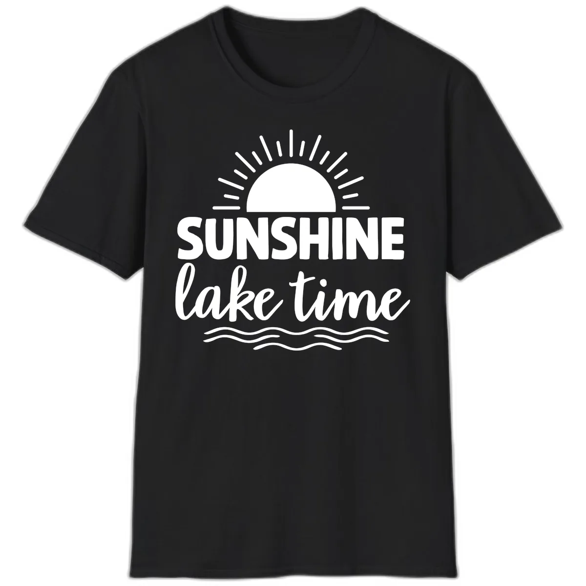 Sunshine Lake Time Design T-Shirt in Black