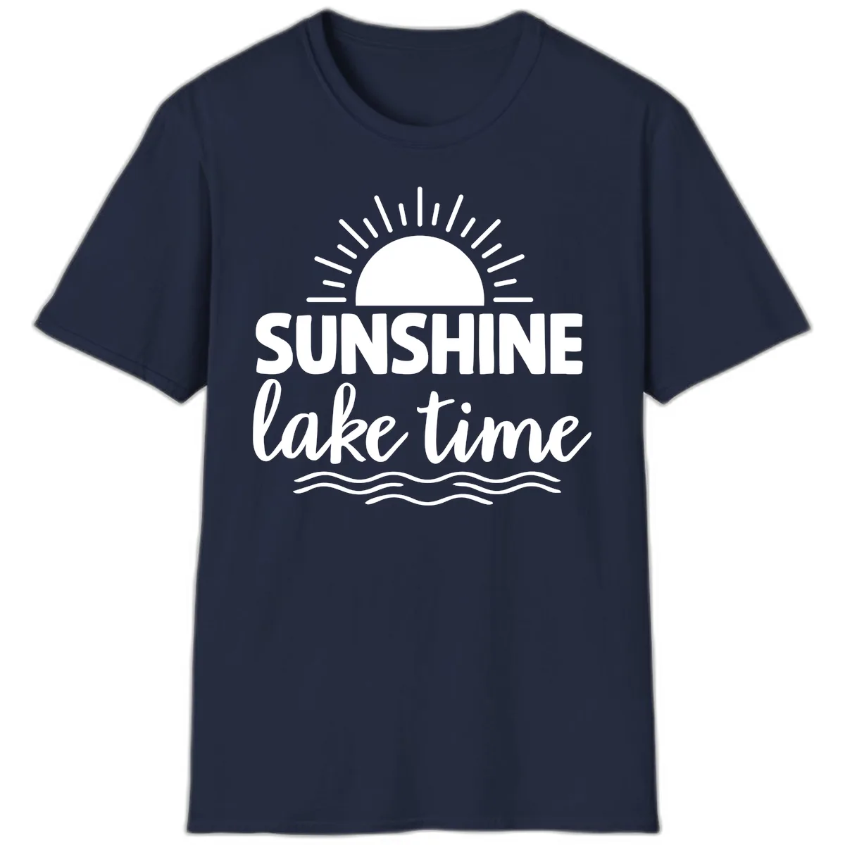 Sunshine Lake Time Design T-Shirt in Navy