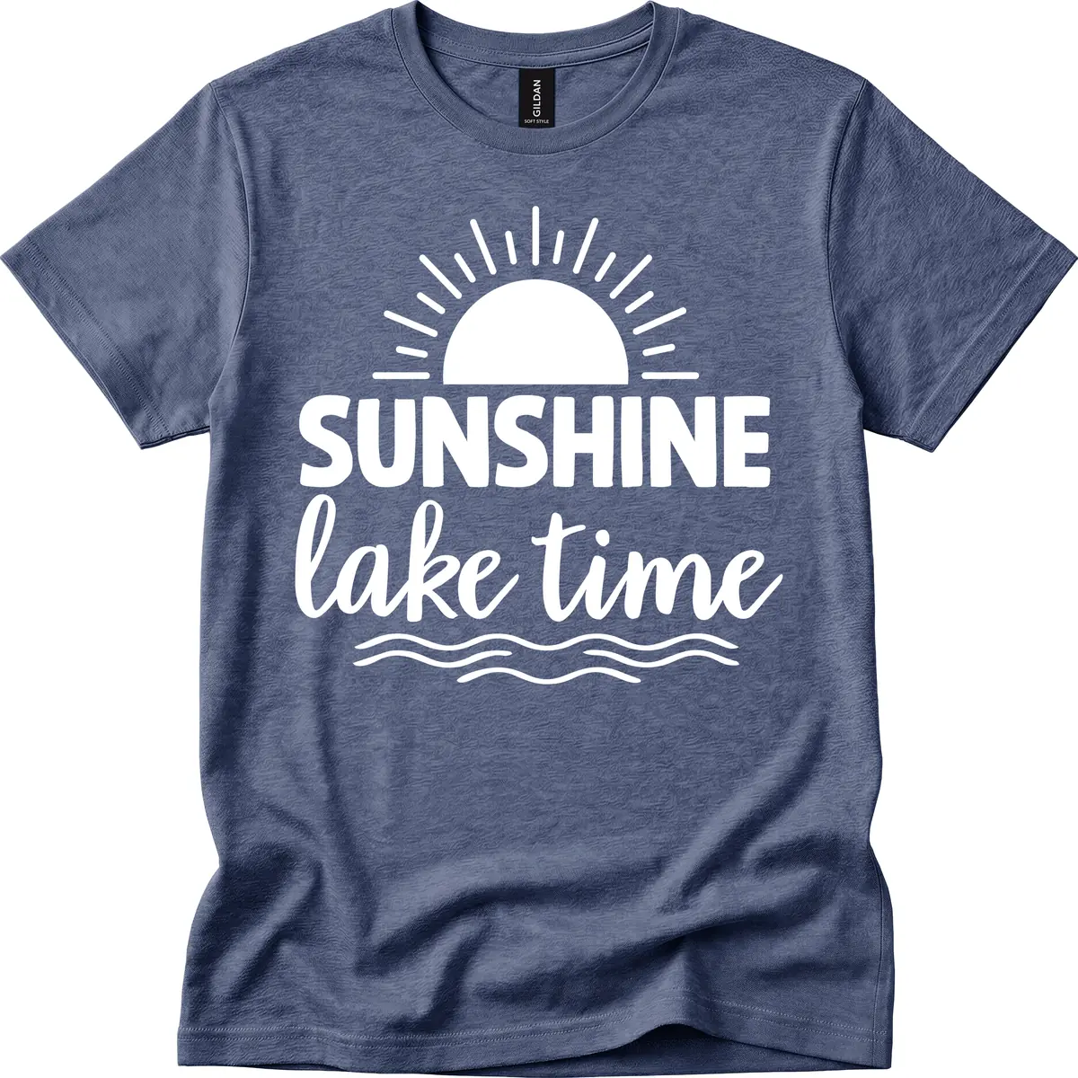 Sunshine Lake Time Design T-Shirt in Heather Navy