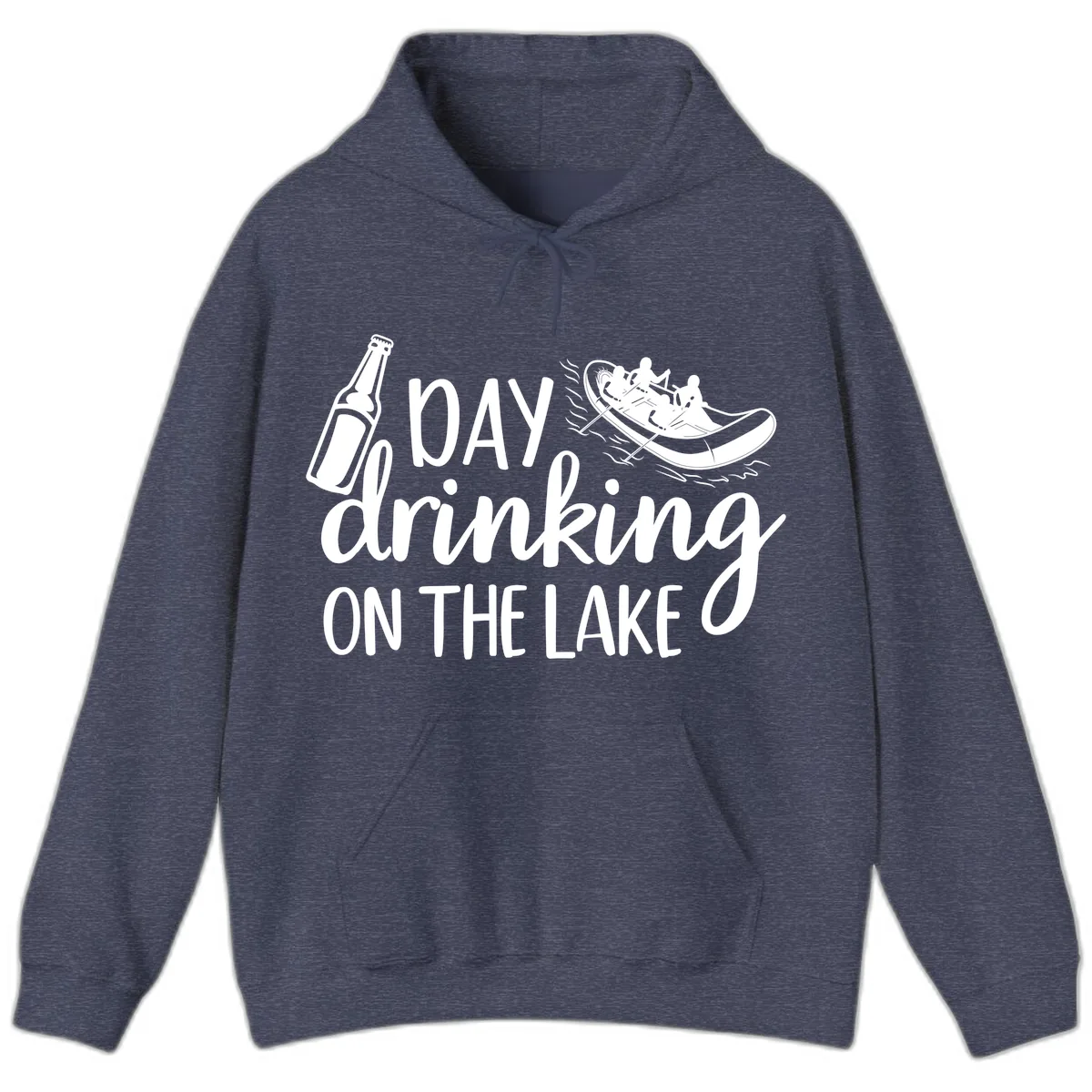 Day Drinking On The Lake Design Hoodie in Heather Sport Dark Navy
