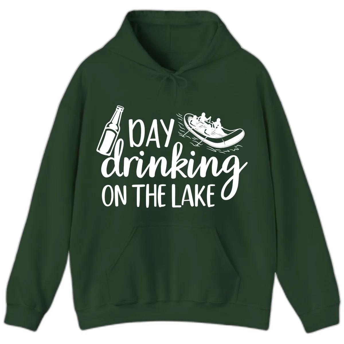 Day Drinking On The Lake Design Hoodie in Forest Green