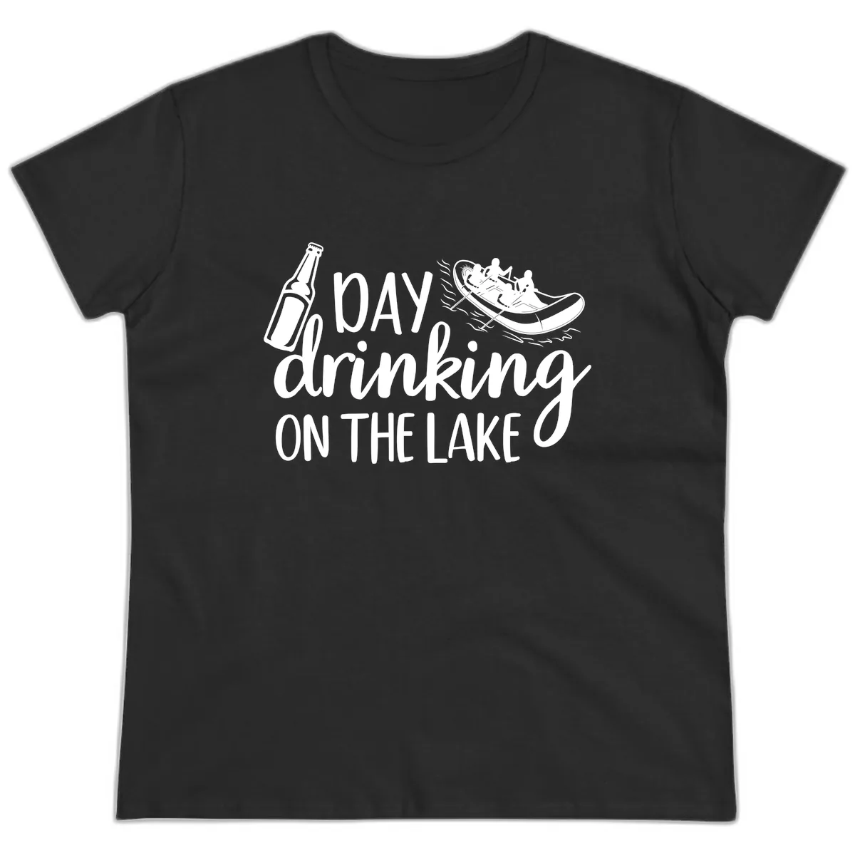 Day Drinking On The Lake Design Ladies Tee in Black