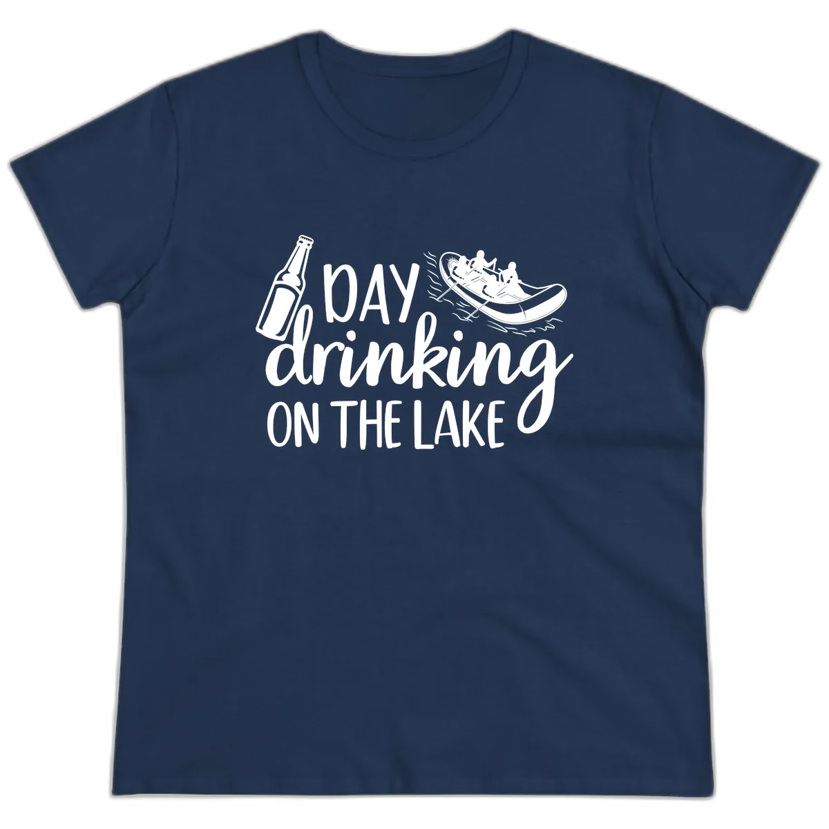 Day Drinking On The Lake Design Ladies Tee in Navy