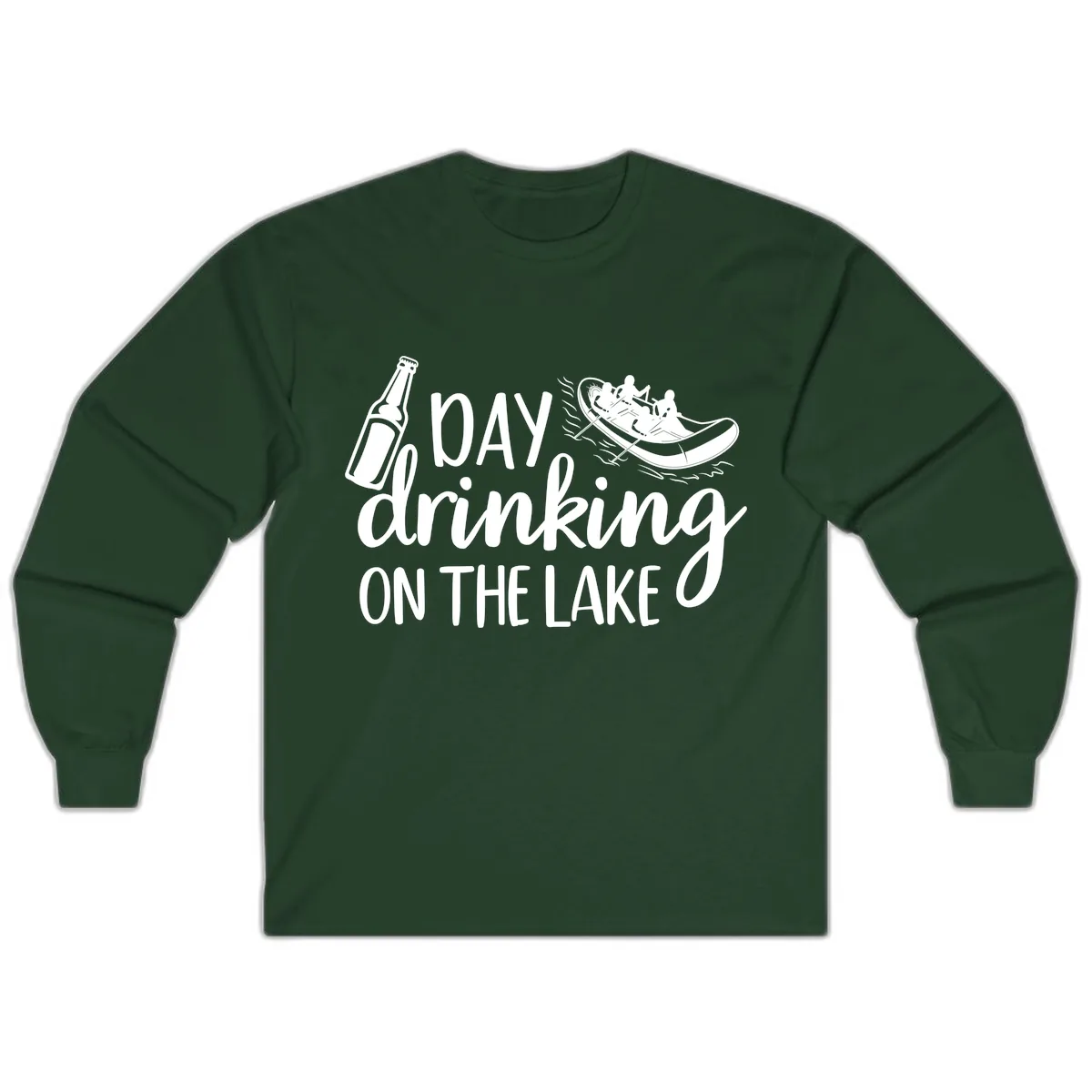 Day Drinking On The Lake Design Long Sleeve in Forest Green
