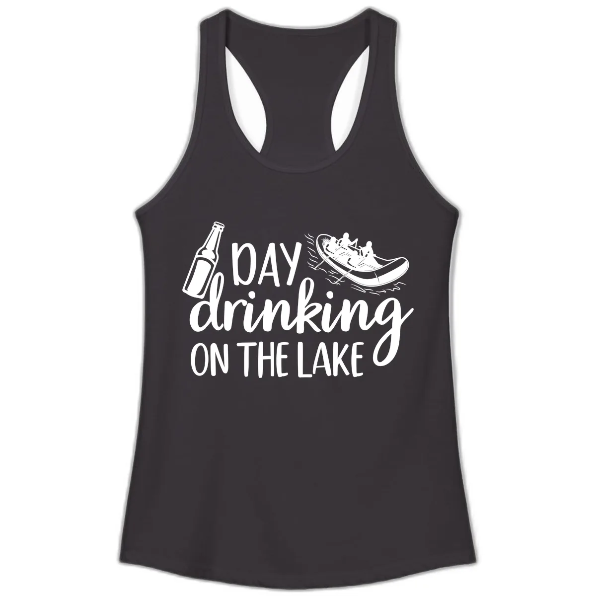Day Drinking On The Lake Design Ladies Tank in Black