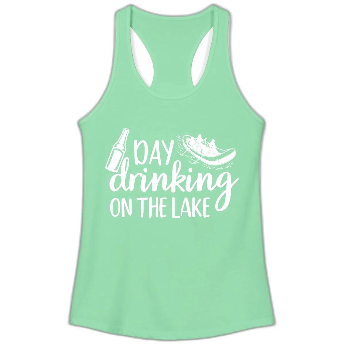 Day Drinking On The Lake Design Ladies Tank in Solid Mint