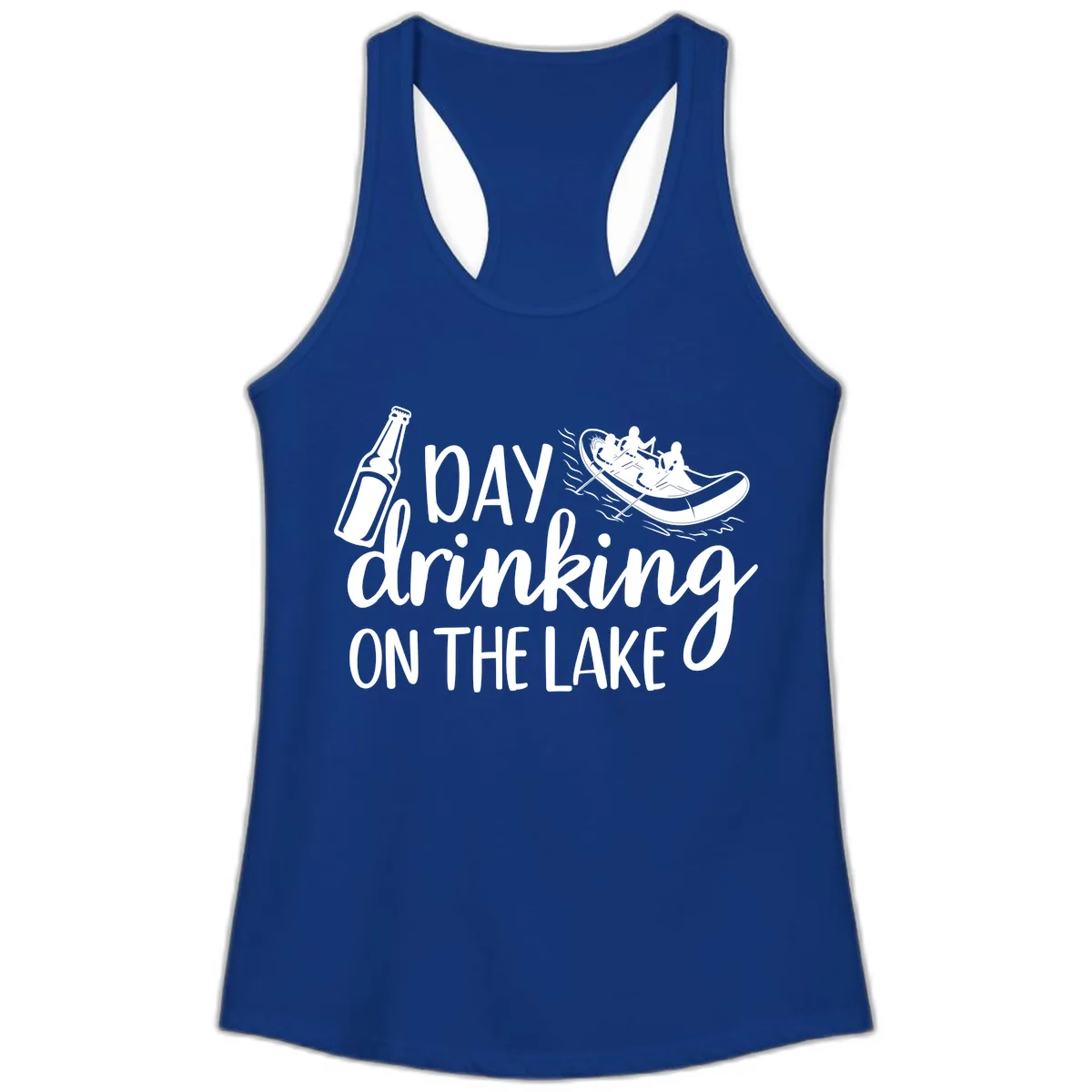 Day Drinking On The Lake Design Ladies Tank in Solid Royal