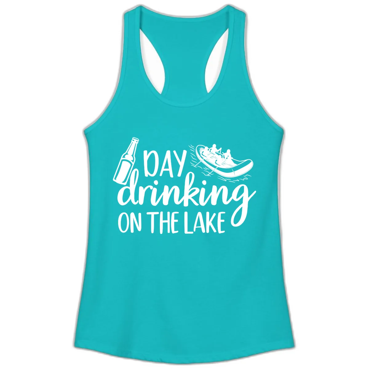 Day Drinking On The Lake Design Ladies Tank in Tahiti Blue