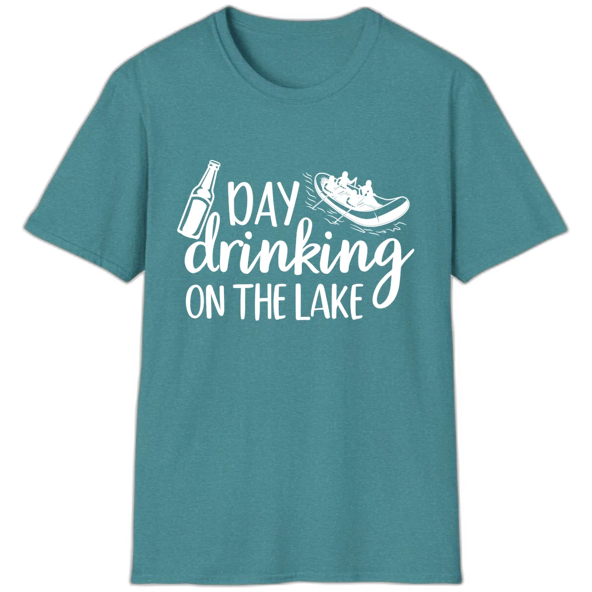 Day Drinking On The Lake Design T-Shirt in Heather Galapagos Blue