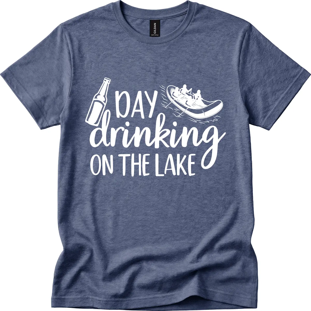 Day Drinking On The Lake Design T-Shirt in Heather Navy