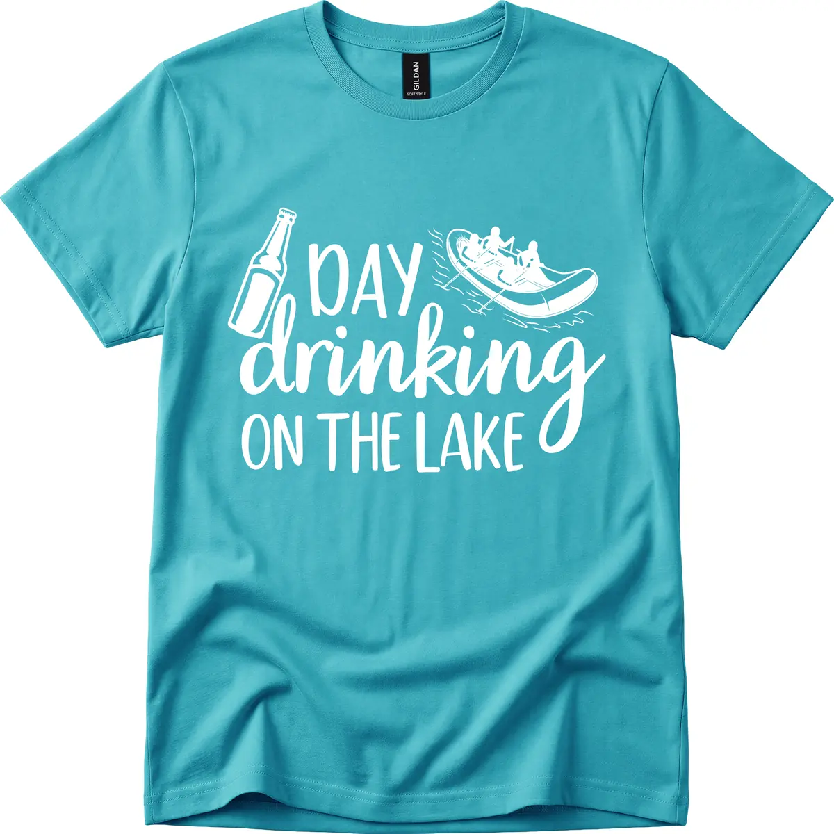 Day Drinking On The Lake Design T-Shirt in Tropical Blue