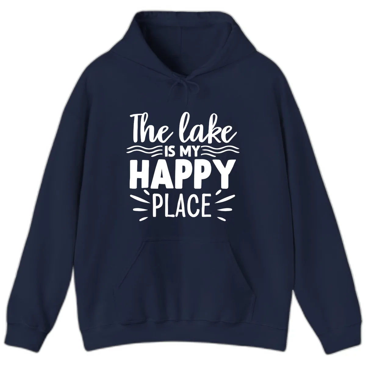 The Lake Is My Happy Place Design Hoodie in Navy