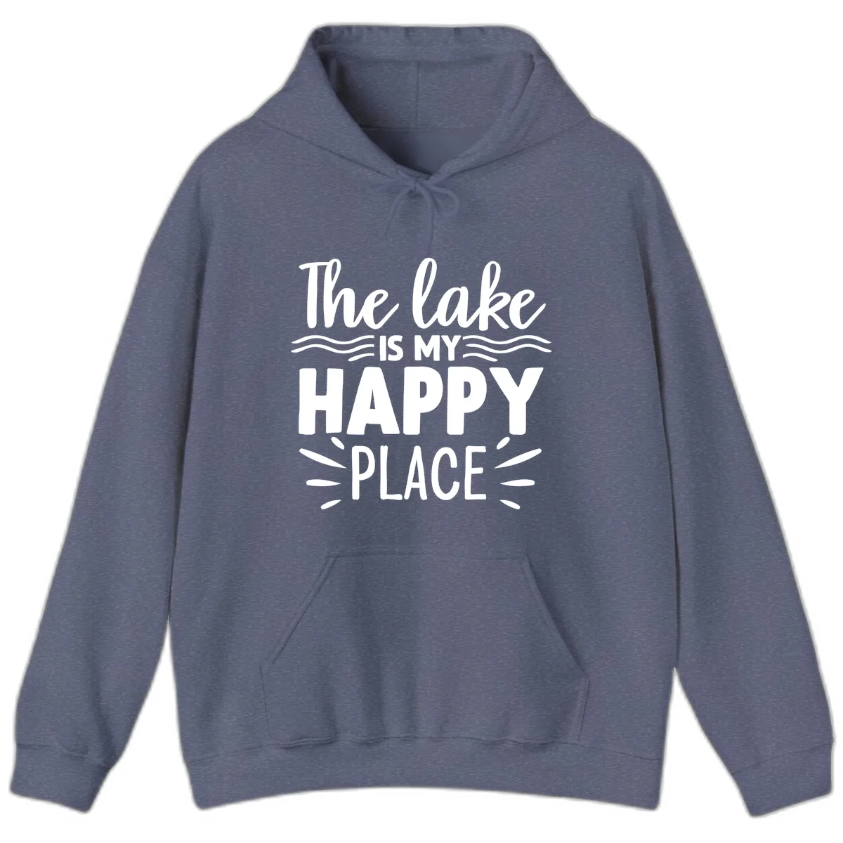 The Lake Is My Happy Place Design Hoodie in Heather Navy