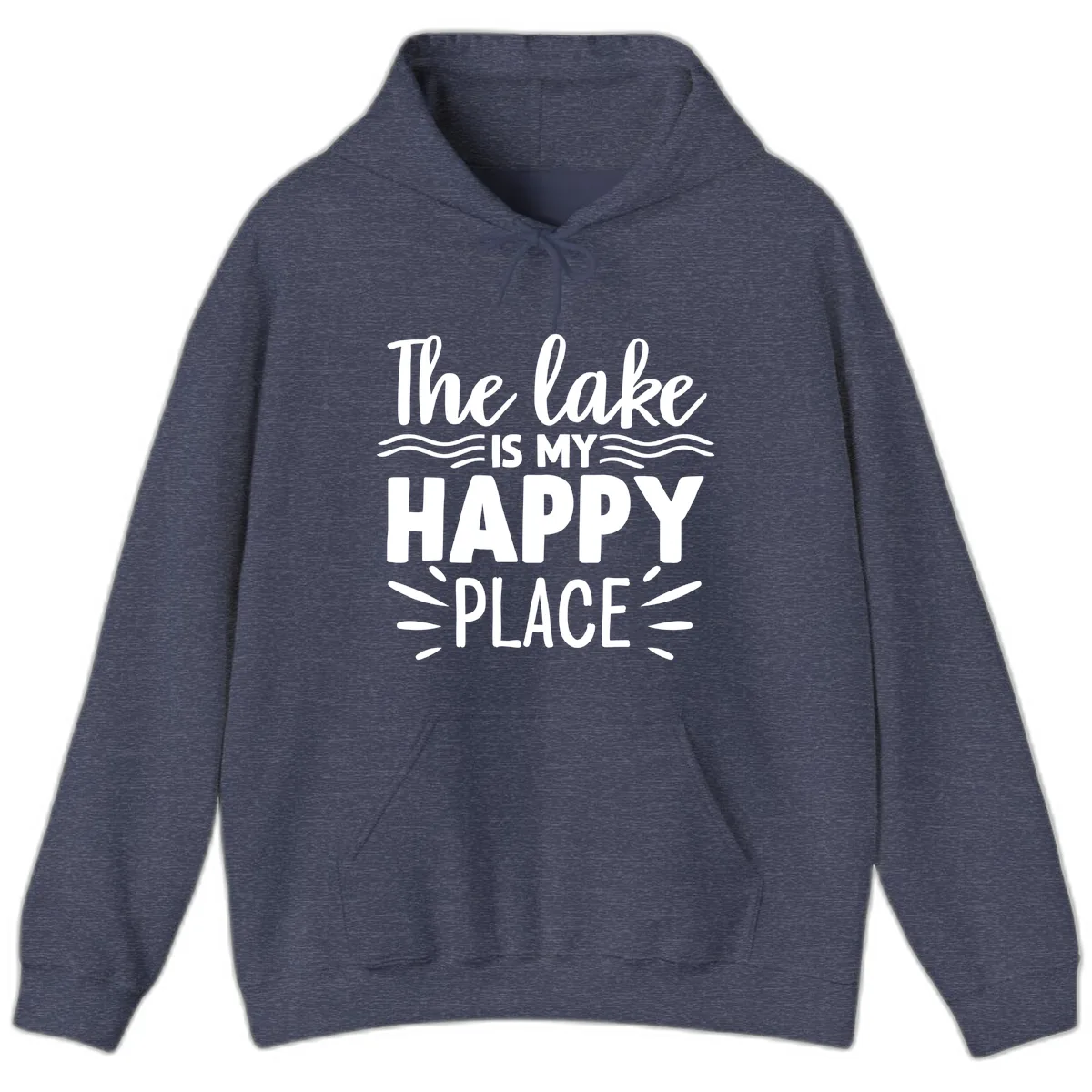 The Lake Is My Happy Place Design Hoodie in Heather Sport Dark Navy