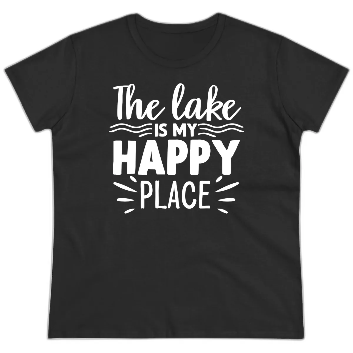The Lake Is My Happy Place Design Ladies Tee in Black