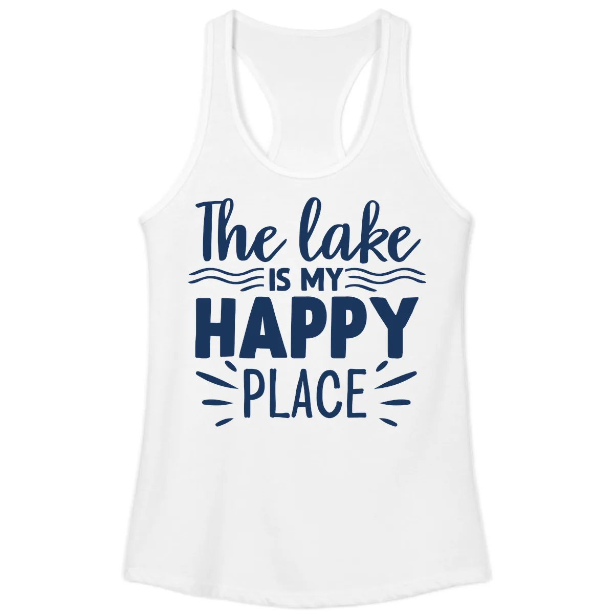The Lake Is My Happy Place Design Ladies Tank in White