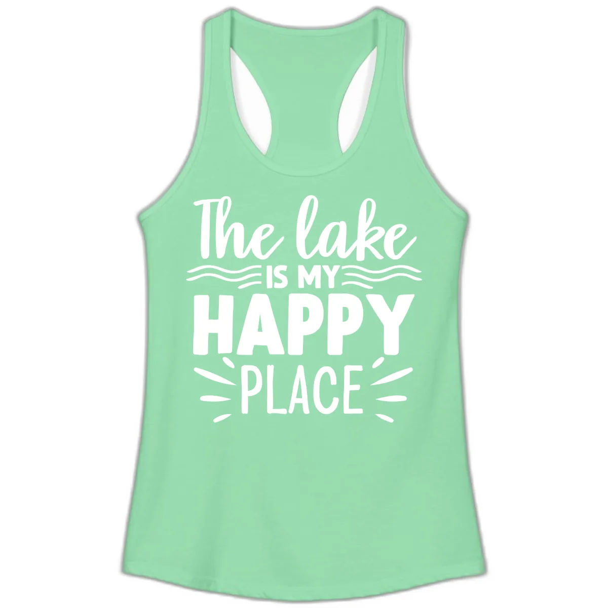 The Lake Is My Happy Place Design Ladies Tank in Solid Mint