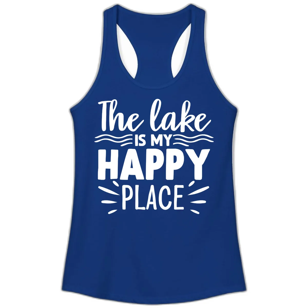 The Lake Is My Happy Place Design Ladies Tank in Solid Royal