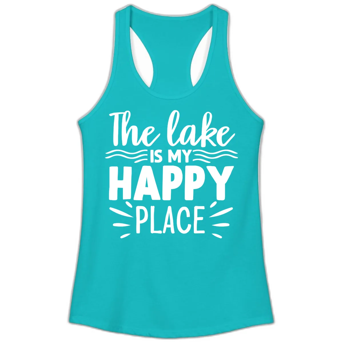 The Lake Is My Happy Place Design Ladies Tank in Tahiti Blue