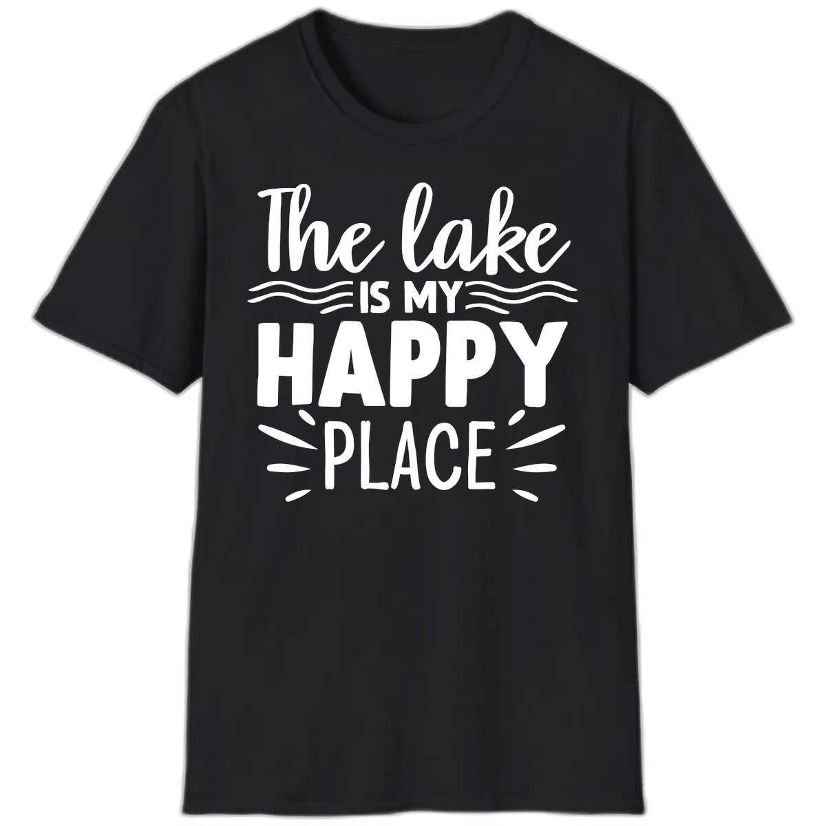 The Lake Is My Happy Place Design T-Shirt in Black