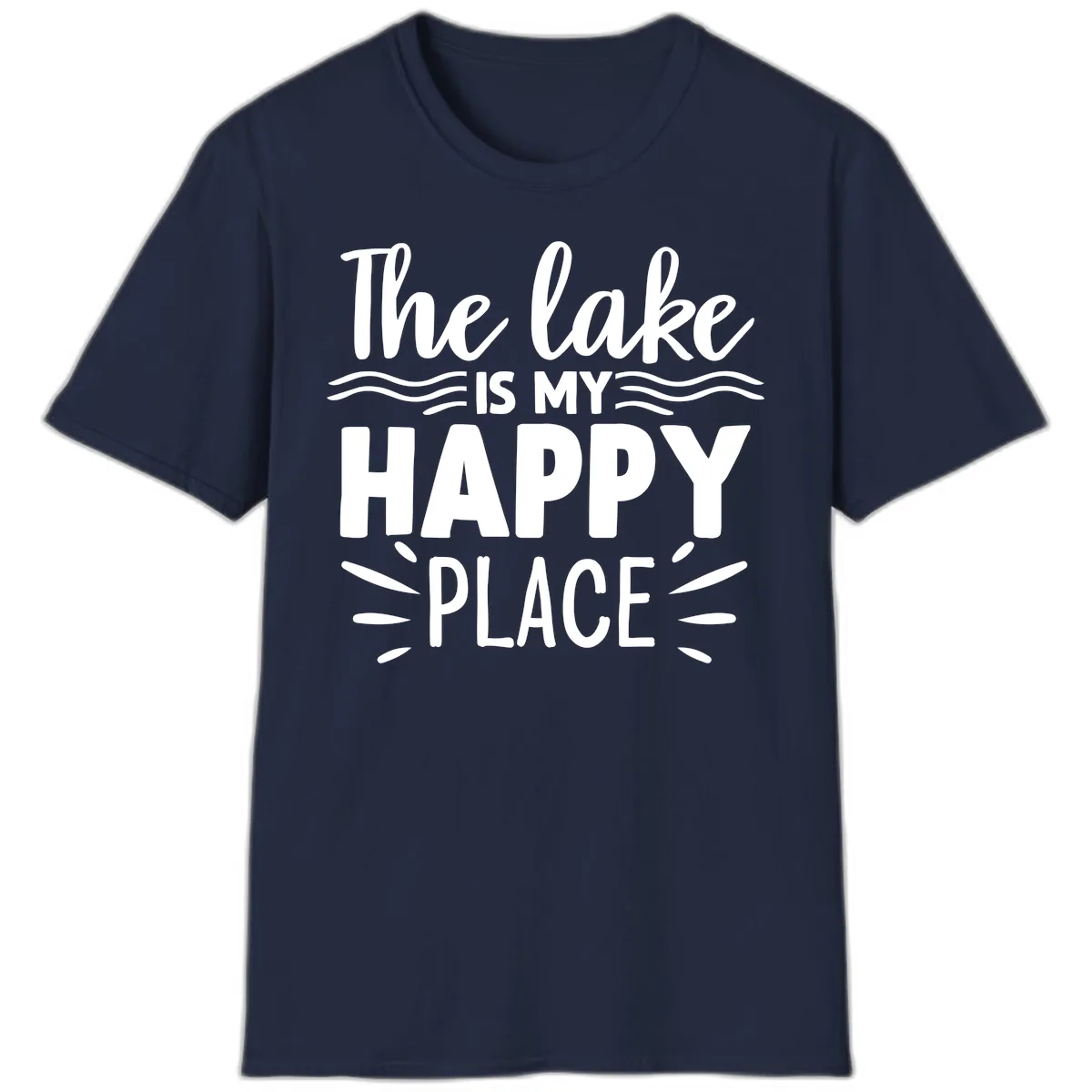 The Lake Is My Happy Place Design T-Shirt in Navy