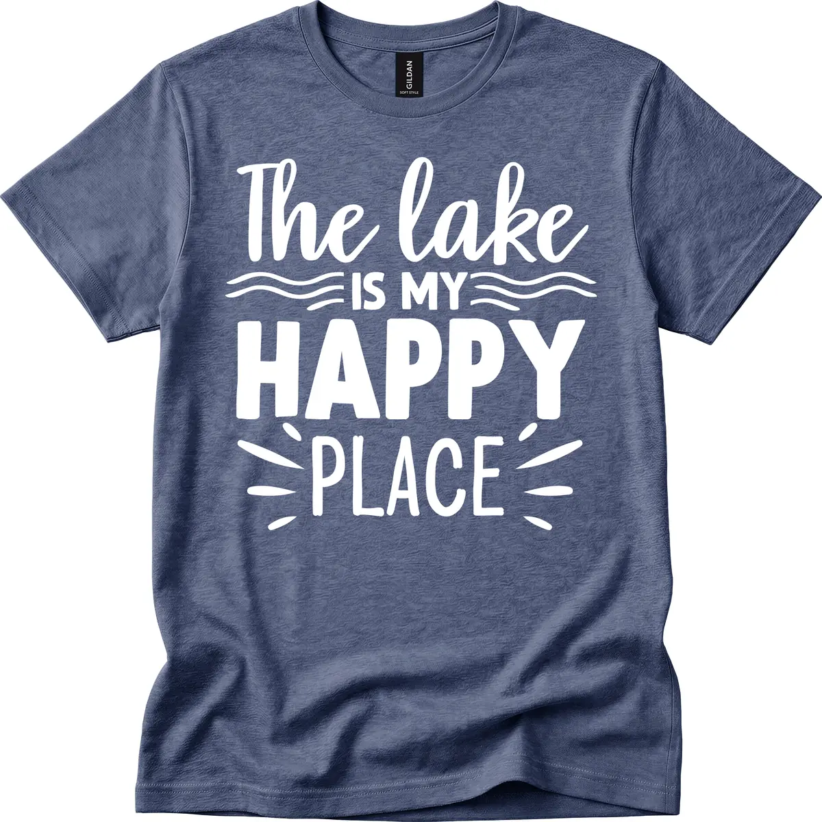 The Lake Is My Happy Place Design T-Shirt in Heather Navy