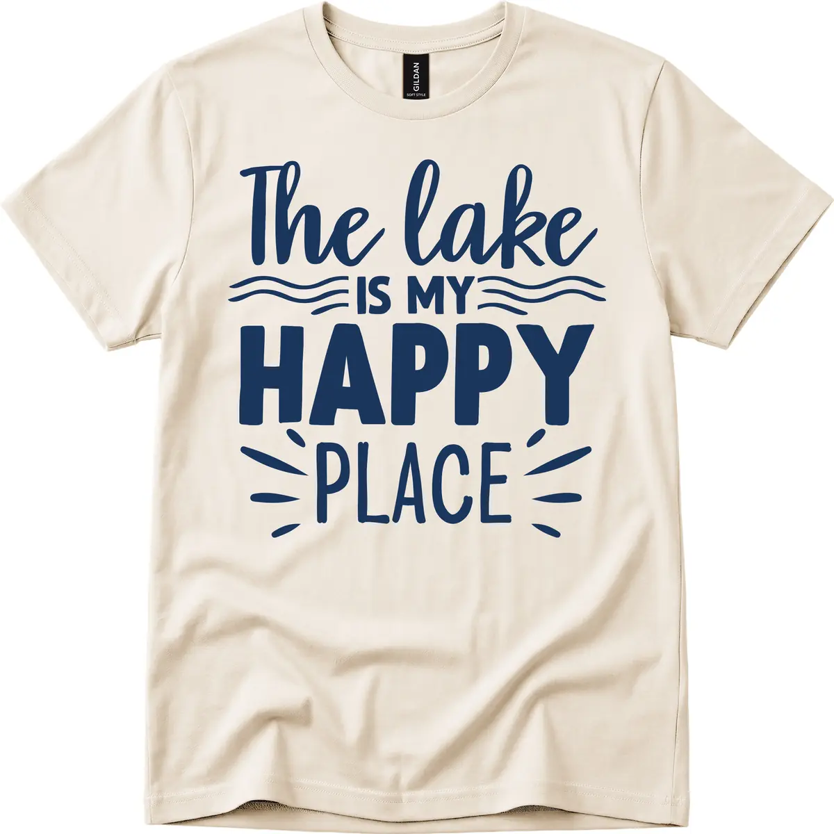 The Lake Is My Happy Place Design T-Shirt in Natural