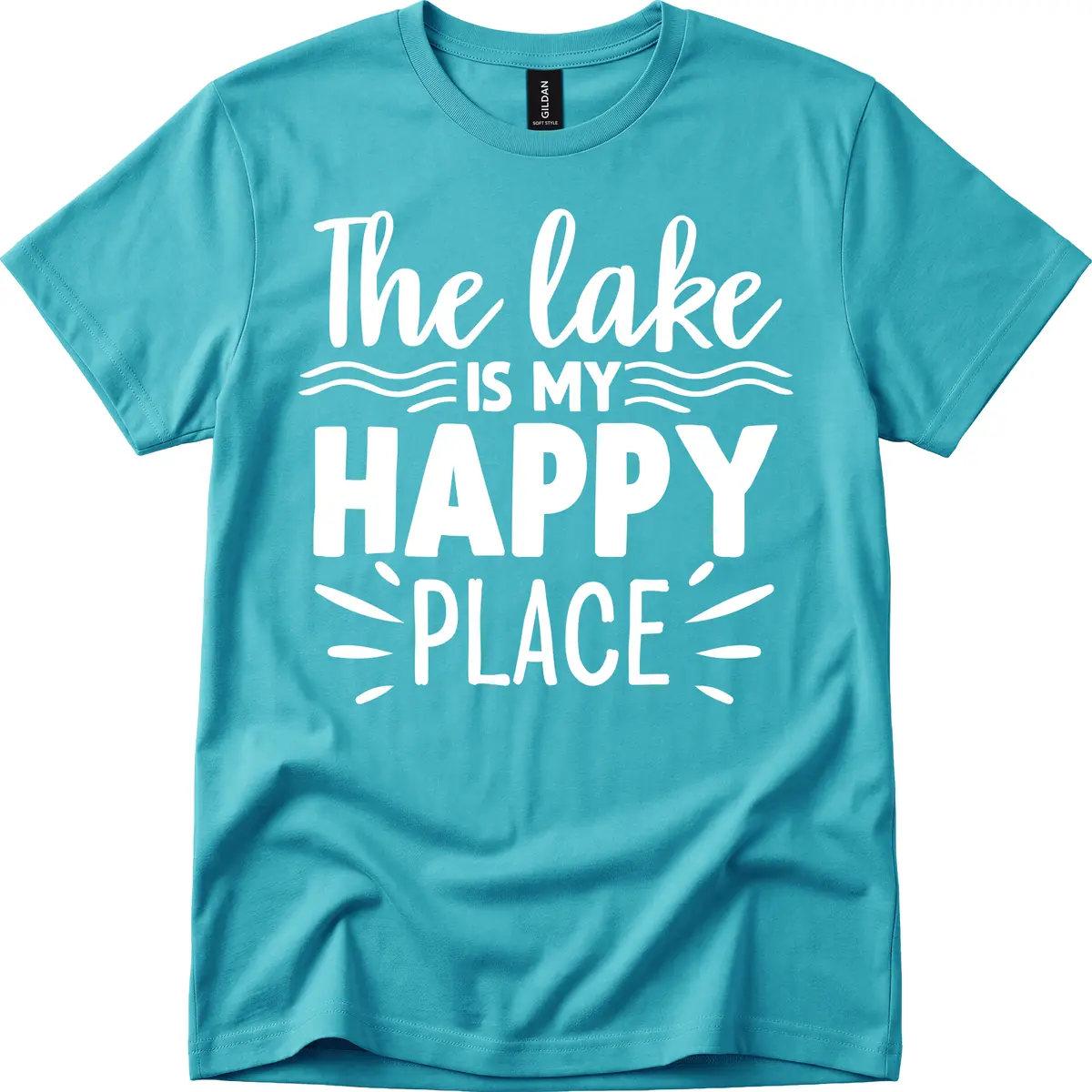 The Lake Is My Happy Place Design T-Shirt in Tropical Blue