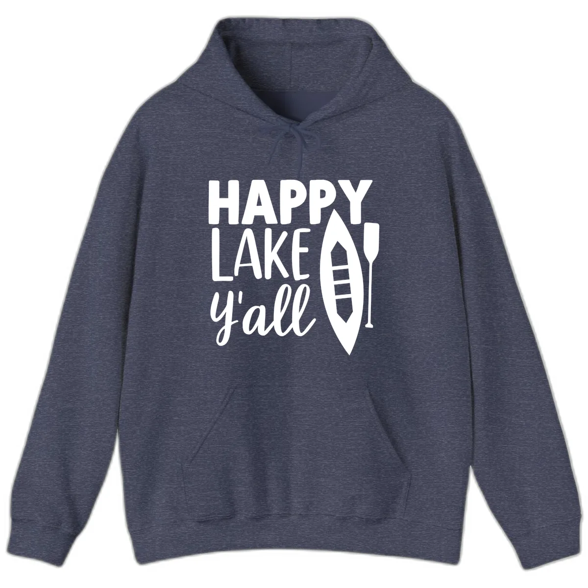 Happy Lake Y'all Boat Design Hoodie in Heather Sport Dark Navy