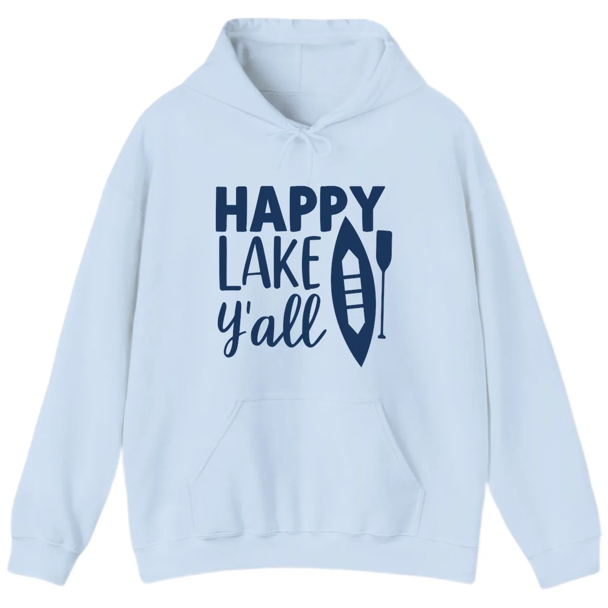 Happy Lake Y'all Boat Design Hoodie in Light Blue