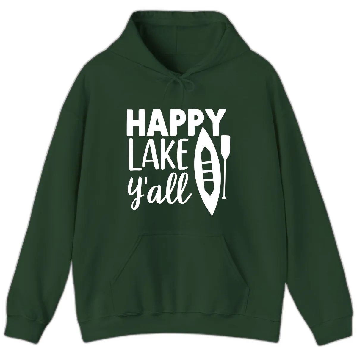 Happy Lake Y'all Boat Design Hoodie in Forest Green