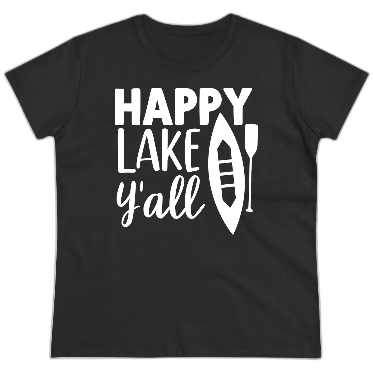 Happy Lake Y'all Boat Design Ladies Tee in Black