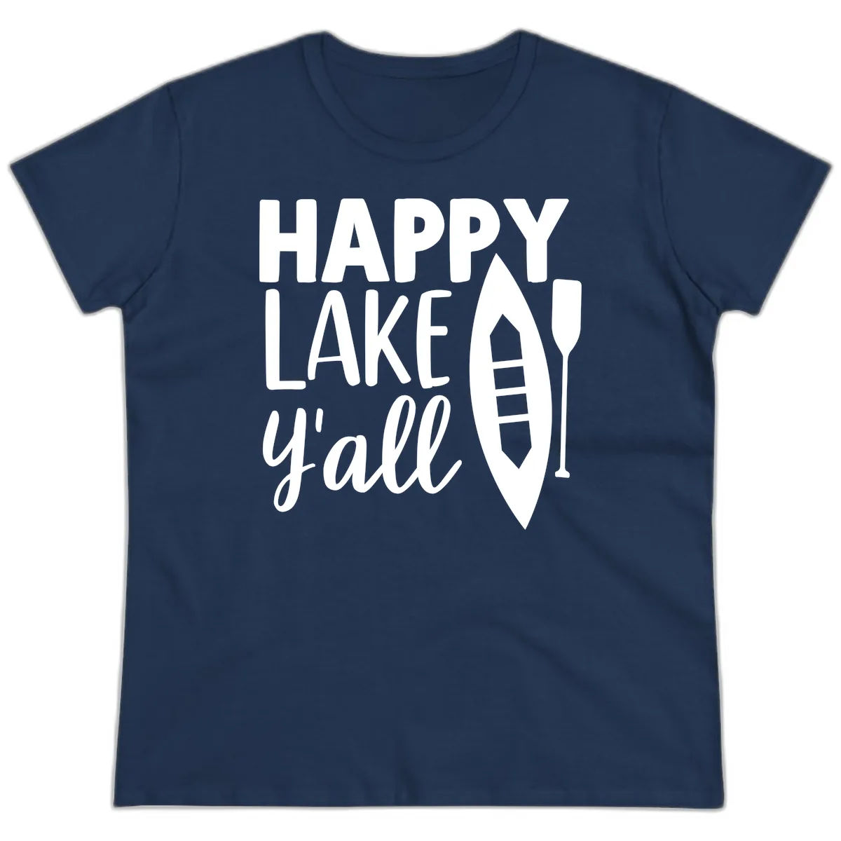 Happy Lake Y'all Boat Design Ladies Tee in Navy