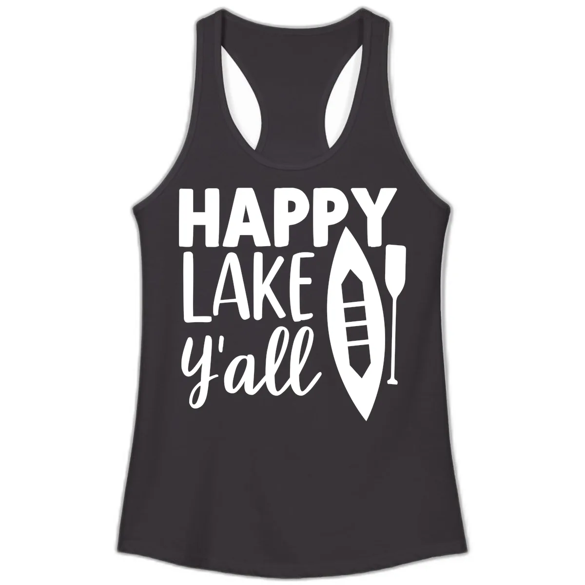 Happy Lake Y'all Boat Design Ladies Tank in Black