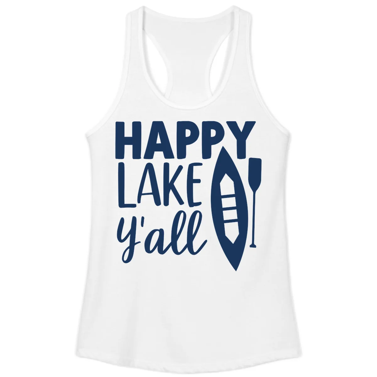 Happy Lake Y'all Boat Design Ladies Tank in White