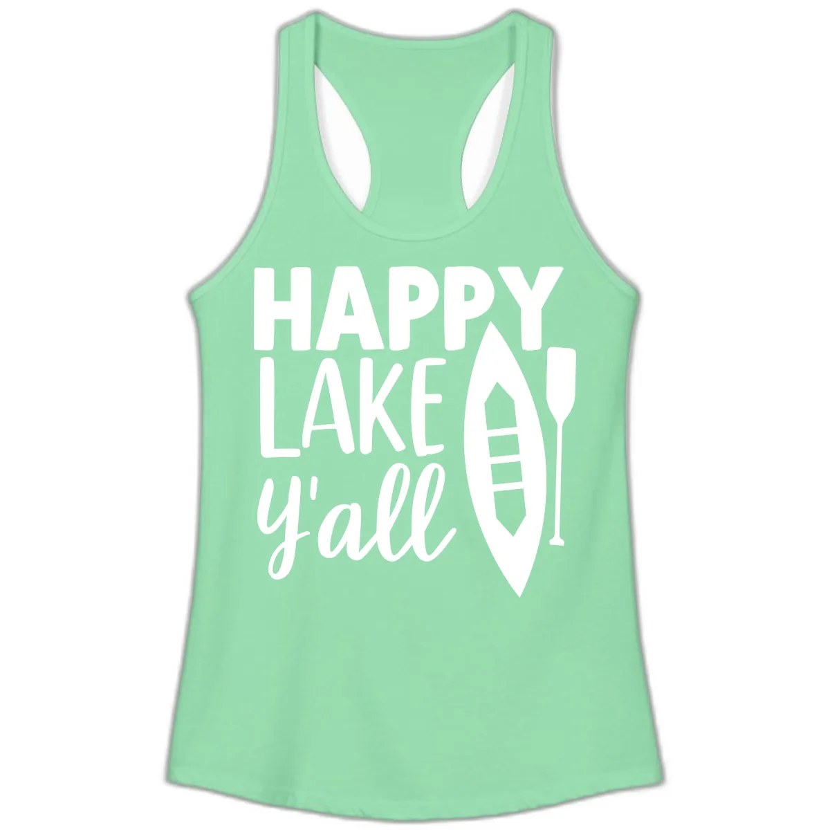 Happy Lake Y'all Boat Design Ladies Tank in Solid Mint