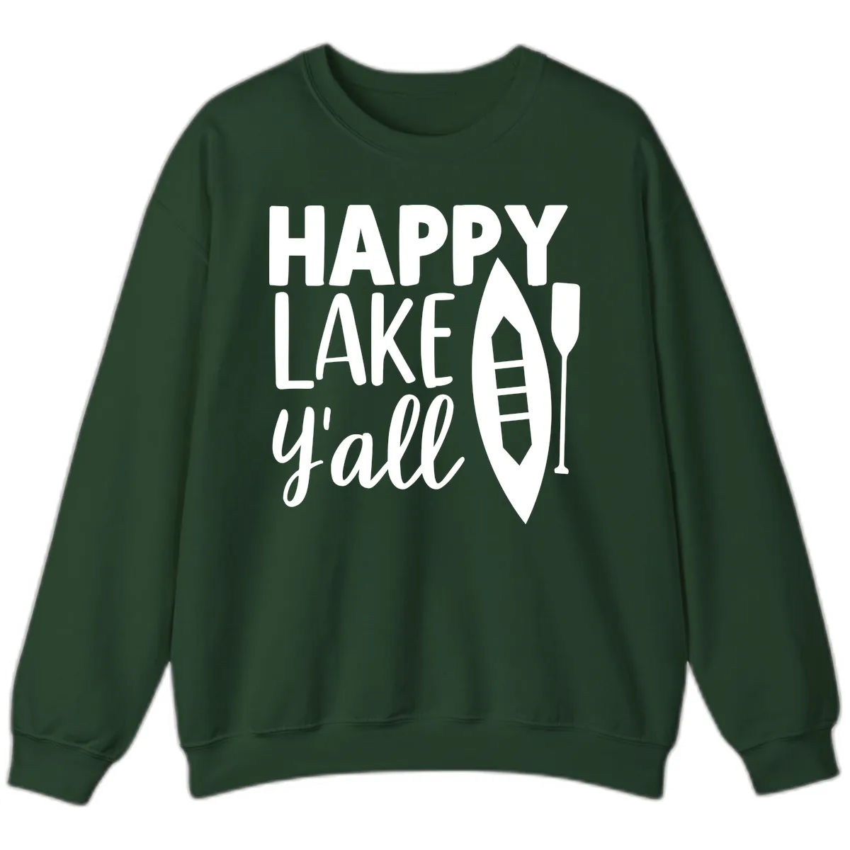 Happy Lake Y'all Boat Design Sweatshirt in Forest Green