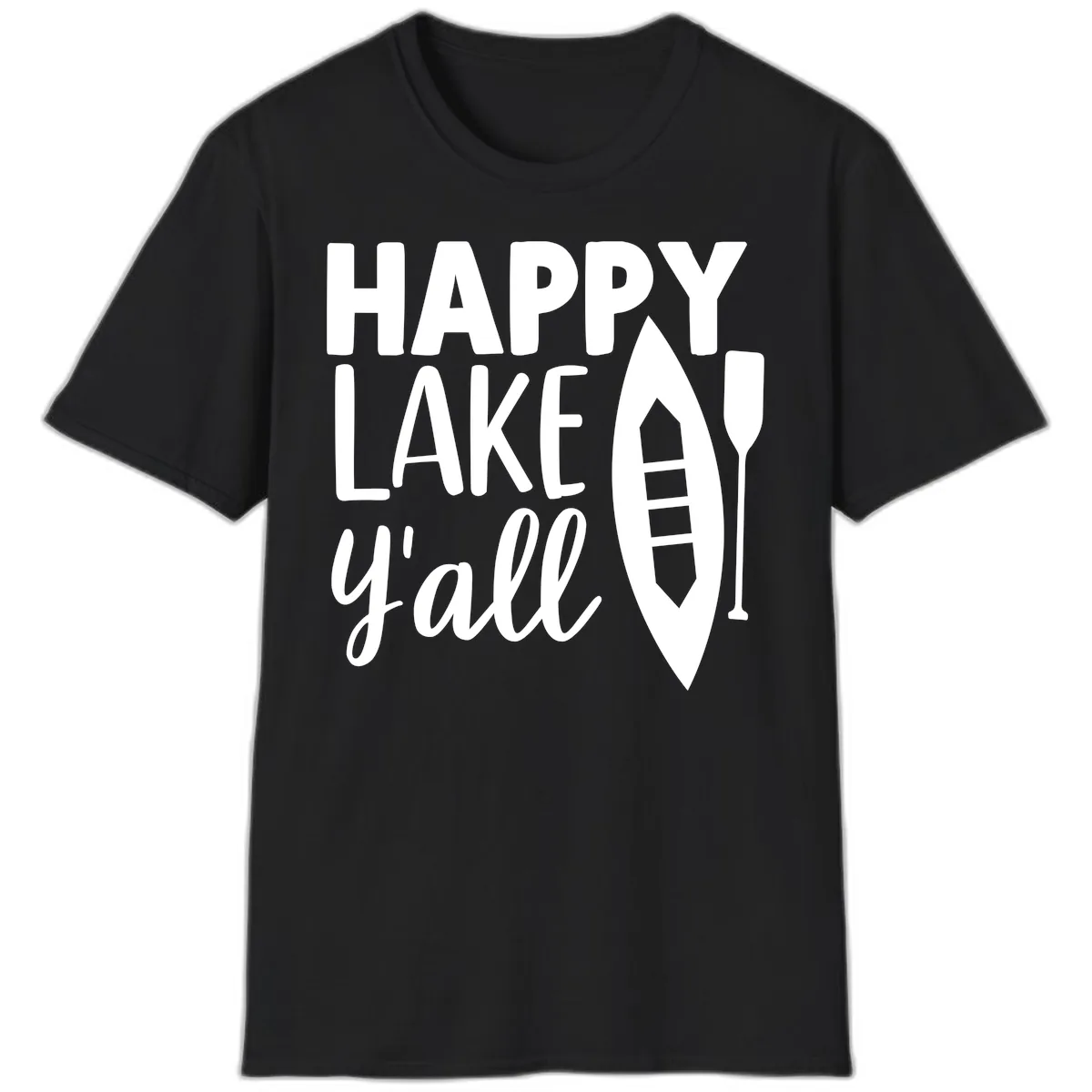 Happy Lake Y'all Boat Design T-Shirt in Black