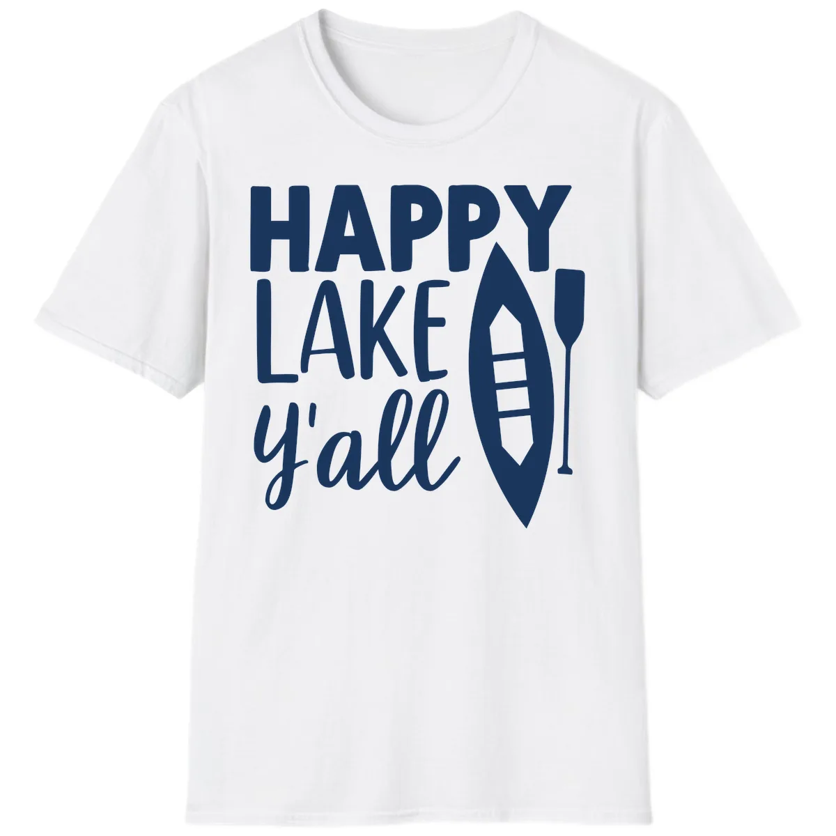 Happy Lake Y'all Boat Design T-Shirt in White