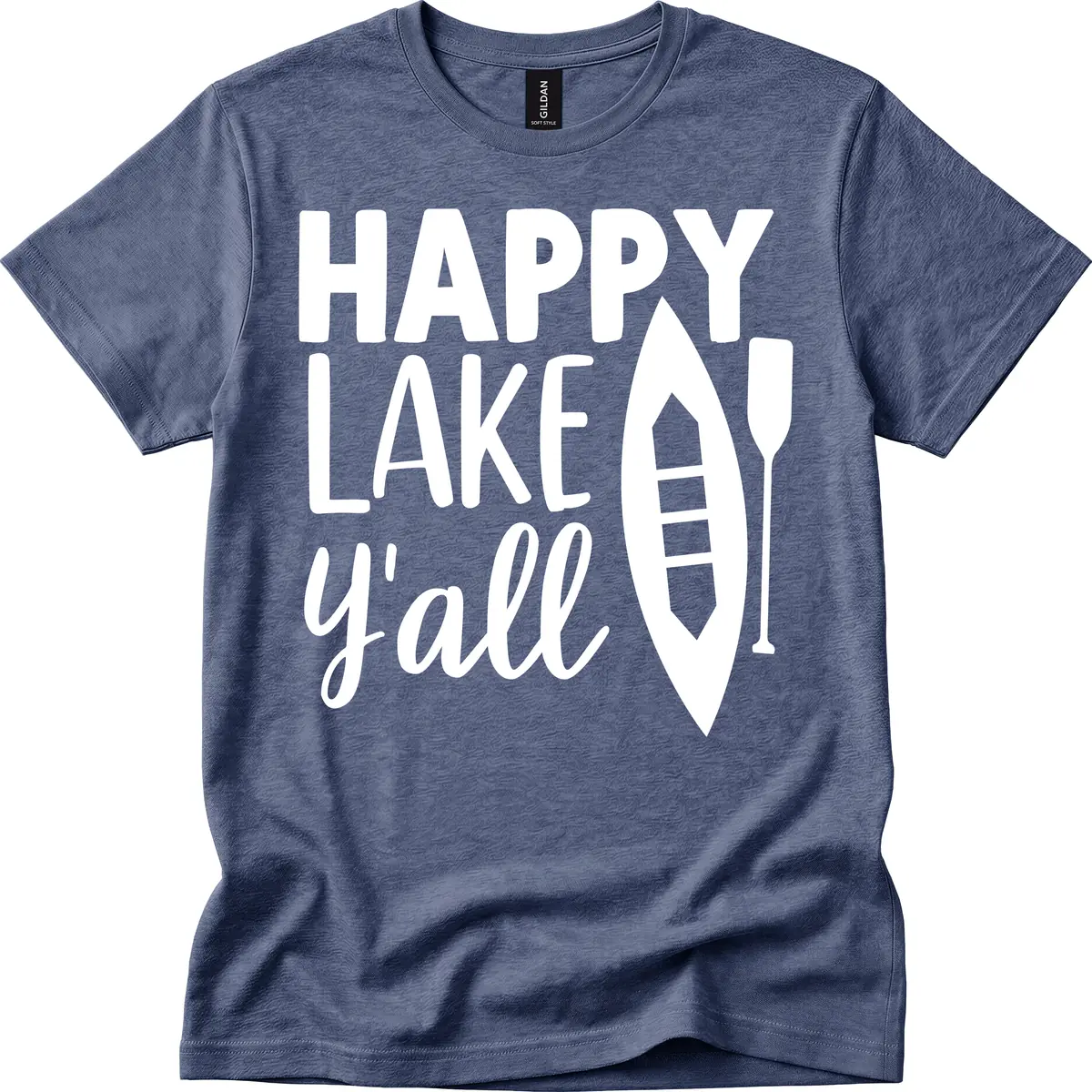 Happy Lake Y'all Boat Design T-Shirt in Heather Navy