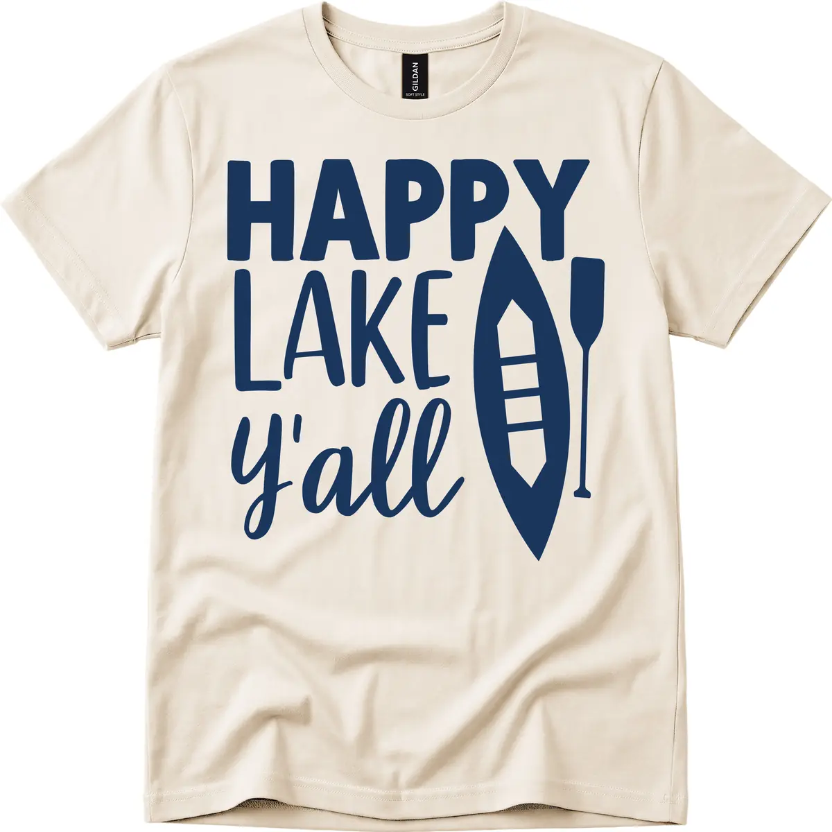 Happy Lake Y'all Boat Design T-Shirt in Natural