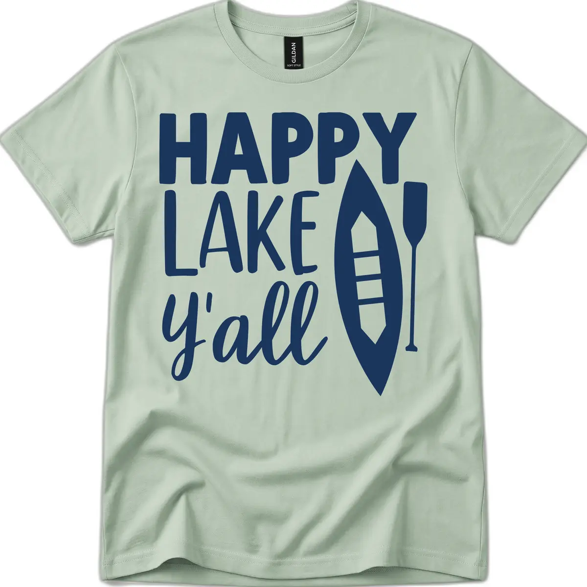 Happy Lake Y'all Boat Design T-Shirt in Sage