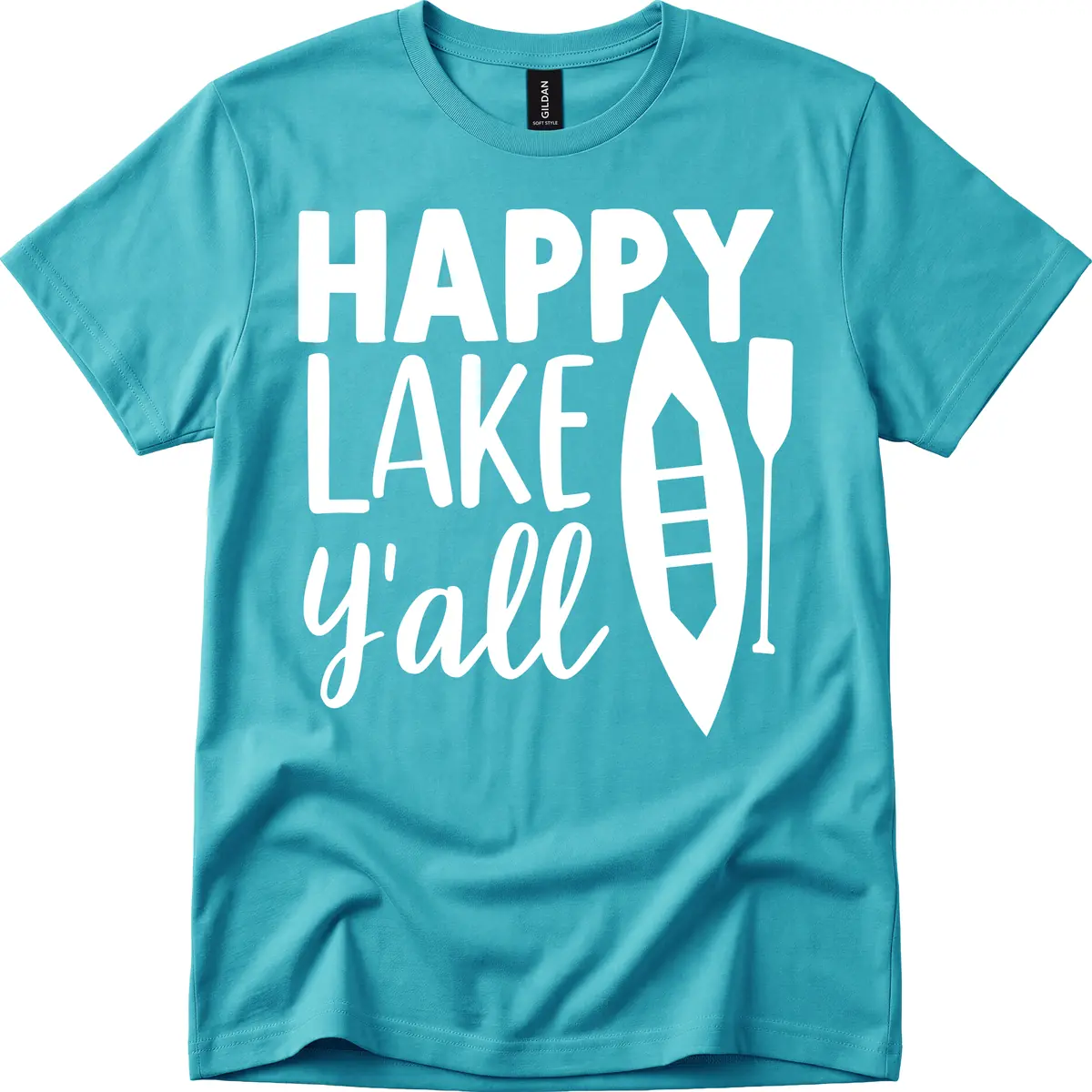 Happy Lake Y'all Boat Design T-Shirt in Tropical Blue