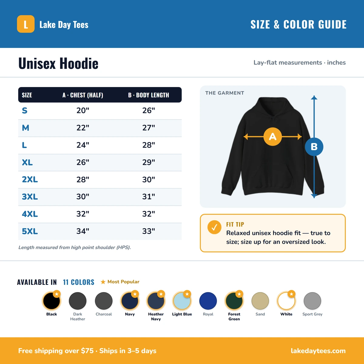 Hoodie size & color guide