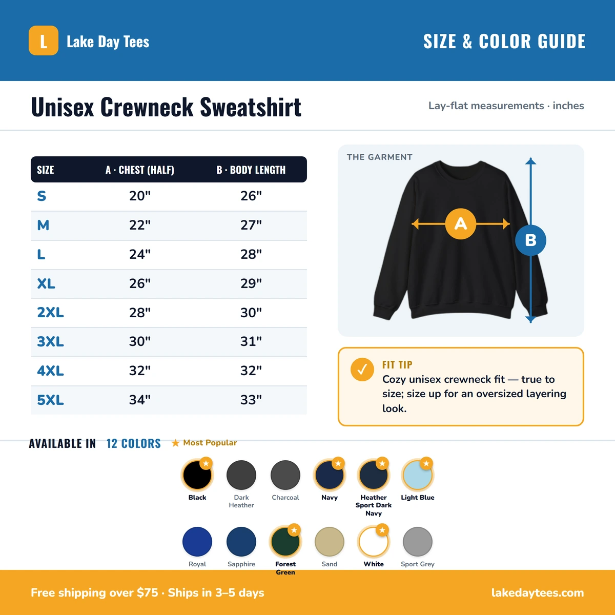 Sweatshirt size & color guide